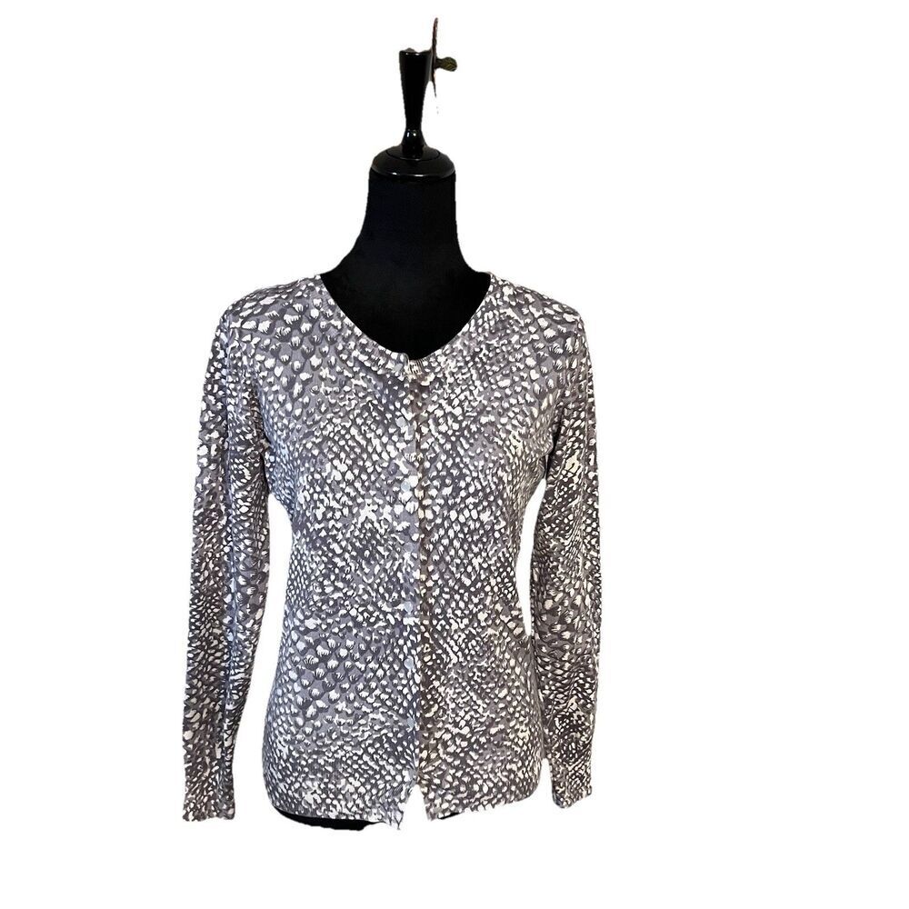Lyn By Cyrus Women’s Cardigan Medium Animal Print Gray White